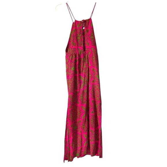 Vintage 60s Handmade Dress Groovy Neon Pink Green Maxi Dress size small lace up - Picture 5 of 9